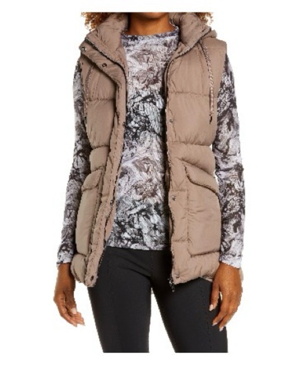 Zella Belted Sleeveless Hooded Puffer Vest - Grey Sparrow - Picture 1 of 7